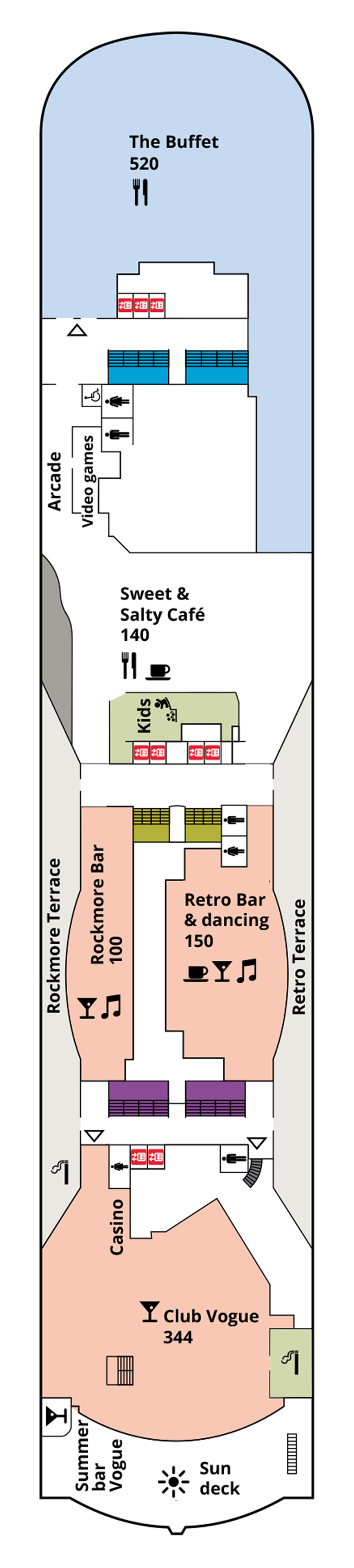 Viking Grace ferry Deck 10 - Restaurant-Casino-Bars-Sundeck