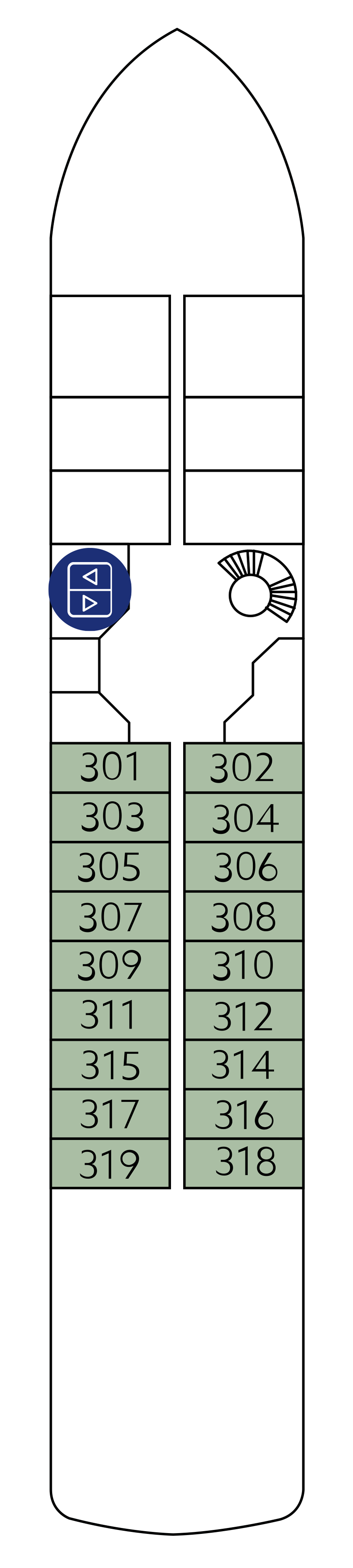 Deck 2 (All cabins with private balcony)