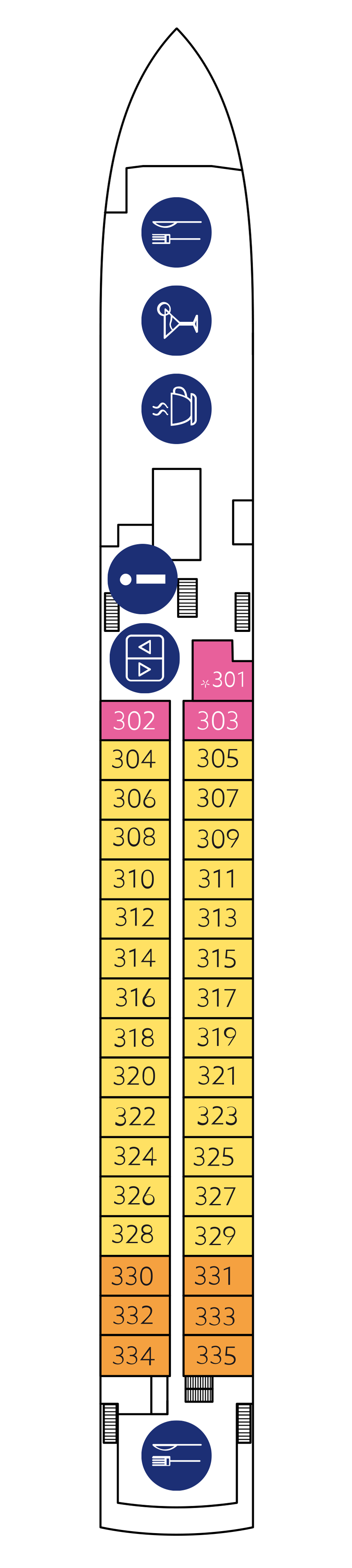 Upper deck (all cabins with retractable panoramic