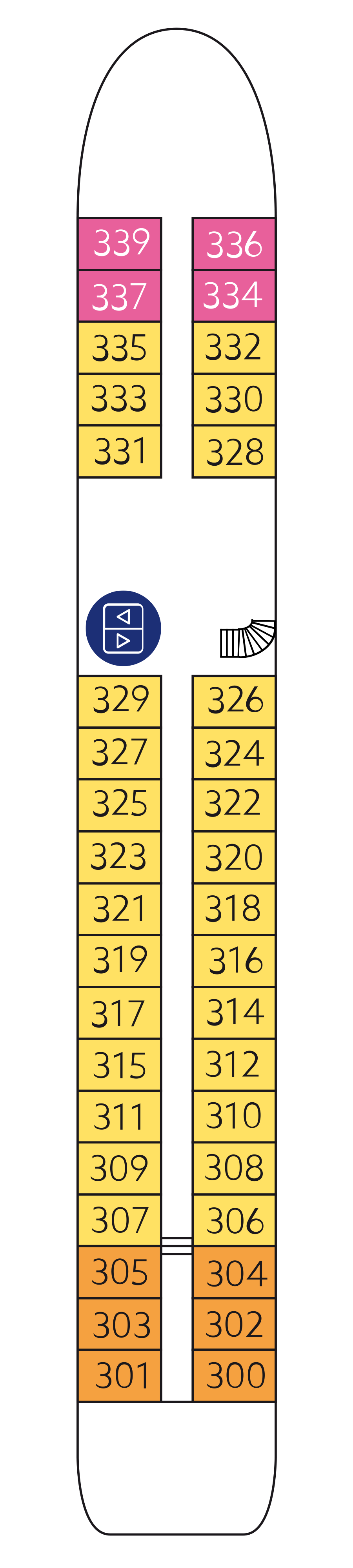 Upper deck (All cabins with walk-out balcony)